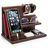 TESLYAR Holz Telefon Dockingstation Männer - Schreibtisch Organizer Holz, Handy & Schlüssel Organizer,Weihnachten Männer Geschenke Geburtstag, Nachttisch, Schreibtisch Organizer, Telefontisch