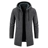 KUDORO Strickjacke Herren Cardigan Lang Trachtenjacke Kapuze mit Kapuze Gestrickt Pullover Hoodie Wintermantel Winterjacke Fleecejacke Sweatjacke Feinstrick(Dunkelgrau1,M)