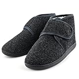 TIESTRA Warm Hausschuhe Herren Winter Kunststoffe Lammfell Diabetiker Hausschuhe Breiter Fuß Filzpantoffeln Mit Memory Foam Sohle, Filz Herrenhausschuhe Mit Klettverschluss Flach,Größe 44