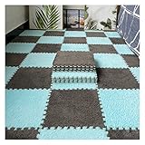 16 Stück Ineinandergreifende Plüsch-Schaumstoff-Fußmatten, Warmer Teppich, Ineinandergreifende Bodenfliesen, 30 X 30 cm Große Puzzle-Spielmatten Für Schlafzimmer, Spielzimmer(Color:Grey+Hellblau)