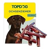 Topdog Ochsenziemer Hund 10 Stück 12 cm - Ochsenziemer für Hunde - 100% natürlich ohne Zusatzstoffe - Langer Kauspaß für Hunde - Beruhigender Beschäftigungsnack mit Zahnpflege