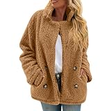 Generisch Damen Revers Teddy Fleece Strickjacke Lässiger Flauschiger Mantel Kunstpelz Strickjacken Plüsch Jacken Dicke Winterjacke Outdoorjacke