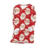 FGVFCS Weihnachtspullover für Damen, Fleece-gefüttert, Sweatshirts, lustiger Weihnachtsbaum, Elch, Weihnachtsmann, bedruckte Tops, gemütlich, Winter, warm, flauschig, Sherpa-Futter, Thermo-Pullover,