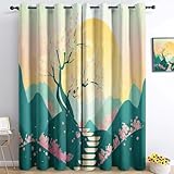 Blickdichte Vorhänge Chinesischer Stil Pfirsichblüte Sonne H229 x B168cm Verdunklungsvorhänge mit Ösen Gardienen 2er Set Thermovorhang, Schlafzimmer Wohnzimmer Kinderzimmer Dekoschal
