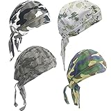 4 Stück Sport Kopfbedeckung Bandana Atmungsaktiv Schädelkappe Schnell Trocknende Kopftuch Fahrradmütze unter Helm UV Schutz Stirnband Piratenhut Funktions Kappe Pirat Radfahren Bandana (Camouflage)