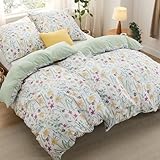 BEDSURE Bettwäsche 135x200 4teilig Bettbezug - Bettwäsche-Sets 135 x 200 cm 2er Set mit 2 Kissenbezüge 80x80cm, ÖKO-TEX Wendebettwäsche Bedding Grün Blumen Pflanze Muster mit Reißverschluss