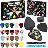 Gitarren Plektrum Adventskalender 2025 Gitarren Zubehör Advent Calendar mit 20 Plektren aus Zelluloid und Holz, 2 Oud Plektren, Plektrum Halter, Metalldose Weihnachtsgeschenke für Musiker Gitarre