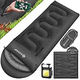 KESSER® Schlafsack Outdoor 220cm x 83cm | Deckenschlafsack 3-4 Jahreszeiten | Camping-Sleeping-Bag für Erwachsene | Leicht Tragbar Warm & Wasserabweisend inkl. Campinglampe & Seitentasche Anthrazit