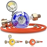 BBQ Chief Gasdruckregler Comfort Plus - 50mbar, 1,5kg/h, 1/4 Zoll, 150cm Gasschlauch, Manometer, Sicherheitsventil, Propan - Gasregler, Druckminderer, Niederdruckregler, Gasgrill, Camping, Gasflasche