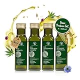 PROBIERSET Aura vom Land Bio Premium Speiseöl 4x100ml – Schwarzkümmelöl, Weizenkeimöl, Hanföl, Traubenkernöl – Reich an Omega 3-6-9 & Vitamin E – Hochwertiges Bio Oil Made in Germany