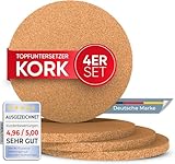 wortek Topfuntersetzer Kork Untersetzer Topf – 4er Set Korkuntersetzer rund, 19cm Durchmesser - Raclette Untersetzer Topfuntersetzer hitzebeständig Untersetzer Topf Kork