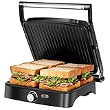 Kontaktgrill / Sandwichmaker / Panini Grill 3 in 1, Antihaftbeschichtete Platten, 1800 W, Elektrogrill mit Temperaturregelung, 180° Flach Offen, Abnehmbare Tropfschale, Anzeigelampe