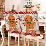 ENEN Stuhlhussen Weihnachten 2er Set, Weihnachten Stuhlbezug mit 3D Schneemannmuster Universal Hussen für Stühle, Stuhlabdeckung für Esszimmer, Xmas Tischdekorationen (Lebkuchenmann)