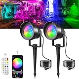 T-SUN RGB Gartenbeleuchtung LED mit Fernbedienung und App Steuerung, IP65 Wasserdicht Gartenleuchten mit Strom, 16 Farben 44 Dynamische Modi RGB gartenstrahler für Außen, Rasen, Baum, Wegen(2 Stück)