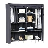 Kleiderschrank Stoff Faltbarer Und Mobiler, Stoffschrank Stabil mit Kleiderstange & Ablagen,Stoff Faltschrank für Schlafzimmer, Ankleidezimmer Garderobe mit Kleiderständer,Grau,168x180x43cm