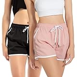 LARGERED 2 Pack Badeshorts Damen Sommer Badehose Schnelltrocknend Schwimmshorts Kurze Sporthose Trainingshose Yogahose UV Schutz Strandshorts Mit Tasche und Gummizug,Schwarz Rosa,M