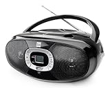 Radio mit CD-Player • USB • MP3 • UKW-Radio • Kopfhöreranschluss • Boombox • Stereo Lautsprecher • Netz- / Batteriebetrieb • Tragbar • Schwarz • Dual P 390