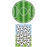 Dekozauber24 2er Set Fußball Essbarer Tortenaufleger 20cm + 20x Essbare Muffinaufleger, aus Oblate, Tortendeko Kindergeburtstag Fussball Motto