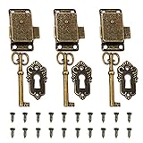 Tingz 3 Stücke Schranktürschloss Antiken Schrank Schloss Möbelschloss mit Schlüssel und Schrauben Schließfächer Türschloss für Briefkästen,Schließfächer, Schränke,Werkzeugkasten（Bronze）