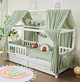 ALAVYA HOME® Hausbett 90x200 mit Schubladen, Rausfallschutz und Lattenrost | Kinderbett 90x200 für Mädchen und Jungen Massivholz der Buche FSC zertifizierter Montessori Kinder Bett Jugendbett - Weiß