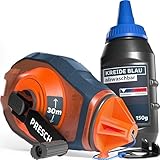 PRESCH Schlagschnur 30m inkl. blauer Kreide (150g) - Schneller Rücklauf dank 6:1 Getriebe - Leicht abwischbar für temporäre Markierungen - Strapazierfähige Schnur für exakte Linien