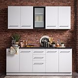 Homestyle4u Küchenzeile 200 cm Weiß, funktionales Küchenmöbel mit Schränken und Stauraum – ohne Elektrogeräte – perfekt für Küche, Wohnküche, Artikel 3162