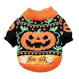 Lustiger Winterpullover mit Kürbismuster, atmungsaktiv, 2 Beine, für kleine Hunde und Katzen, Halloween, Hundepullover
