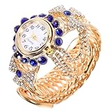 Milisten Bling Damen Armbanduhr Elegante Quarzuhr Luxus Schmuckuhr mit Strass Besatz Blau Stilvoll für Frauen Geschenk