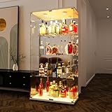 PerGar Glasvitrine Standvitrine mit Hell, Glasvitrine in Weiß, Spiegel Weinschrank mit Vierschichtige Rückwandplatine, 163.9x80.49x36.5 49CM Modern Glas Vitrine, für Sammlerstücke, Bücher, Wein