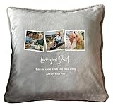 The Lovely Keepsake Company Personalisierbares Kuschelkissen mit 3 Fotos, Kunstfell, personalisierbar, Trauergeschenk, Erinnerung, 40 x 40 cm