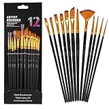 12 Stück Aquarell Pinsel Wasserfarben,Aquarellpinsel Künstlerpinsel,Acrylfarben Pinsel Aquarell mit Korpus aus Holz,Watercolor Brush,Acrylfarben Pinselset für Anfänger Künstler Erwachsene Kinder
