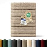 Blumtal Premium Frottier Gästehandtücher Set 12 teilig 100% Baumwolle - Oeko-TEX zertifiziertes Gästehandtuch 12x (30x30 cm) - saugstarkes Gästetücher Set waschbar °60 - Handtücher Beige/Taupe