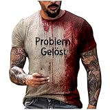 Problem Gelöst Shirt Herren Halloween T-Shirt Halloween Kostüm Herren Casual Rundhalsausschnitt Blutspritzer Muster Oberteile Horror Hemd Entsetzen Blutig Bedruckt Kurzarm Top Übergröße