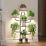 BACEKOLL Pflanzenständer mit Wachstumslicht - 8 Ebenen Blumenständer 110cm Metall Holz Pflanzenregal - Innen & Außen Blumentreppe - Dekoratives Schwarz Blumenregal für Indoor Garten Balkon