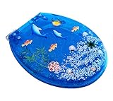 Transparenter Toilettensitz aus Kunstharz, hygienisch, bequem, langsam und mit Absenkautomatik, antibakterielles Edelstahl-Scharnier, Muschel- und Sand-Design für Badezimmer Ästhetik