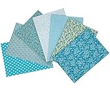 Jukway 7 Stück Baumwollstoff 50 x 50 cm Quadrate Patchwork Stoffe zum Nähen Quilten DIY Dekoration Basteln Handwerken, Reine Baumwolle Stoff Bedruckte Verschiedene Muster Stoffpakete (Mintblau)
