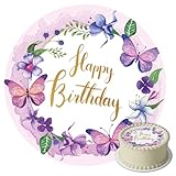 J&M DECO Tortenaufleger Happy Birthday – essbare Kuchendeko Ø 20 cm – bunte Tortendekoration für Geburtstagstorte – Zuckerpapier Tortenbild – gebrauchsfertig – Made in EU