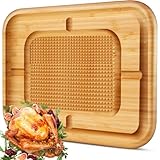 Patelai 40,6 cm großes Truthahn-Tranchierbrett, Schneidebrett für Fleisch, Bambus-Metzgerblock mit Saftrille, Pyramiden-Design zur Stabilisierung von Fleisch, wendbares Serviertablett und