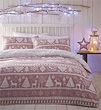 Homemaker Bettwäsche-Set, gebürstete Baumwolle, Weihnachtsbaum, Winter, Hirsch, Rosa, 100 % Baumwolle, rose, King Size