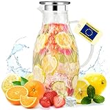 Karaffe aus Borosilikatglas mit Deckel und Ausgießer - Glaskaraffe mit einzigartigem Rautenmuster für 2 Liter kaltes oder heißes Wasser - Getränkekanne für hausgemachten Eistee und Saft