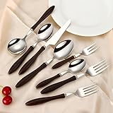 GZKDKZB Silberbesteck-Set, 8-teilig, Messer und Gabel aus Edelstahl 304, Löffel mit Holzgriff, Hotel-Tafelbesteck, Steakmesser, Dessertmesser, Silber-4-Set