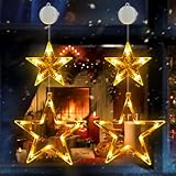 skelo LED Sterne Weihnachtsbeleuchtung, 2 Stück 30 LED Fenster Weihnachtsdeko Innen Batteriebetriebene mit Timer 2 Modi Saugnäpfe Lichtervorhang für Weihnachten Deko Balkon Party Hochzeit Warmweiß