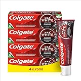 Colgate Max White Charcoal Zahncreme 4x75ml | Mit Aktivkohle | Zahnpasta Colgate entfernt bis zu 100% der oberflächlichen Verfärbungen* | Colgate Zahnpasta für weißere Zähne