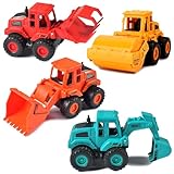 YCSYHQQX Baustellenfahrzeuge Kinder,4 Stück Bagger Spielzeug,Bagger Kinder,Minibagger,Baufahrzeuge Spielzeug Auto,Spielzeugautos Set,Walze Spielzeug Klein,Bagger Spielzeug ab 3 Jahre für Kinder