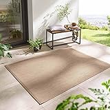 Taracarpet In- & Outdoor Teppich Wetterfest Wohnzimmer Balkon Küchenteppich Flachgewebe sisaloptik meliert Einfarbig Uni beige 160x220 cm