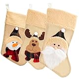 com-four® 3X Premium Weihnachtsstrumpf XL aus Jute - Nikolausstiefel zum Befüllen - Weihnachtsdekoration zum Aufhängen - Nikolausstrumpf in verschiedenen Designs