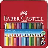 FABER-CASTELL 110916 - Jumbo Buntstifte Set Grip, 16 Stifte im Metalletui