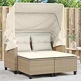 IKAYAA Gartensofa mit Sonnendach Balkon Sofa mit Dach Rattan Sofa 2 Sitzer Balkon Lounge Sofa Outdoor Kleines Balkonmöbel Rattansofa Bank Sitzbank Gartenbank Balkon Möbel Gartensessel mit Hocker