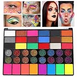 Gesichtsfarben-Palette – 42-Farben-Malpalette, fluoreszierende Gesichtsfarbe für Halloween, Cosplay, Festival, Weihnachten, Party, Theater, Kinder, Erwachsene, Frauen, Mädchen