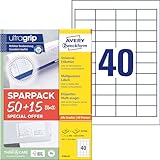 AVERY Zweckform 4780-65 Universal Etiketten (2.000 plus 600 Klebeetiketten extra, 48,5x25,4mm auf A4, Papier matt, individuell bedruckbar, selbstklebende Aufkleber mit ultragrip) 65 Blatt, weiß
